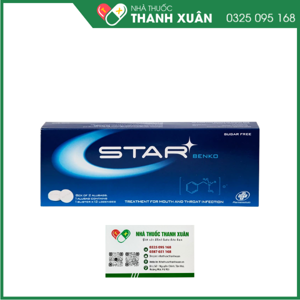 Viên ngậm Star Benko 1mg trị nhiễm khuẩn đường miệng, họng